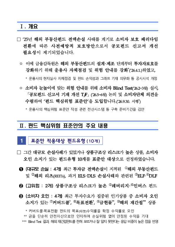 소비자 눈높이에 맞는 공모펀드 투자위험 안내를 위하여 펀드 핵심위험 표준안을 도입합니다. PC 본문 이미지 2