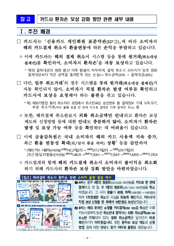 해외 카드결제 취소시 환율 하락으로 발생하는 소비자 환차손 보상을 한층 강화합니다 이미지 4