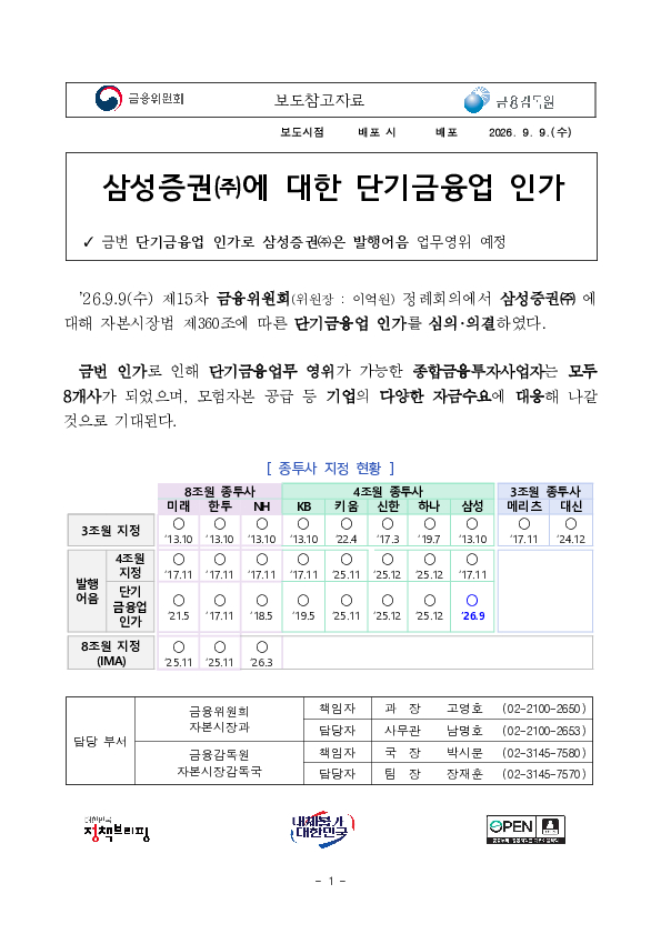 삼성증권(주)에 대한 단기금융업 인가 PC 본문 이미지 1
