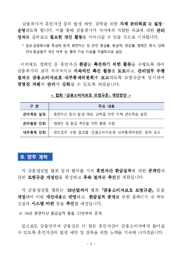 휴면자산 환급실적 등을 공개하고 금융회사의 휴면자산 관리체계를 강화합니다. 이미지 3