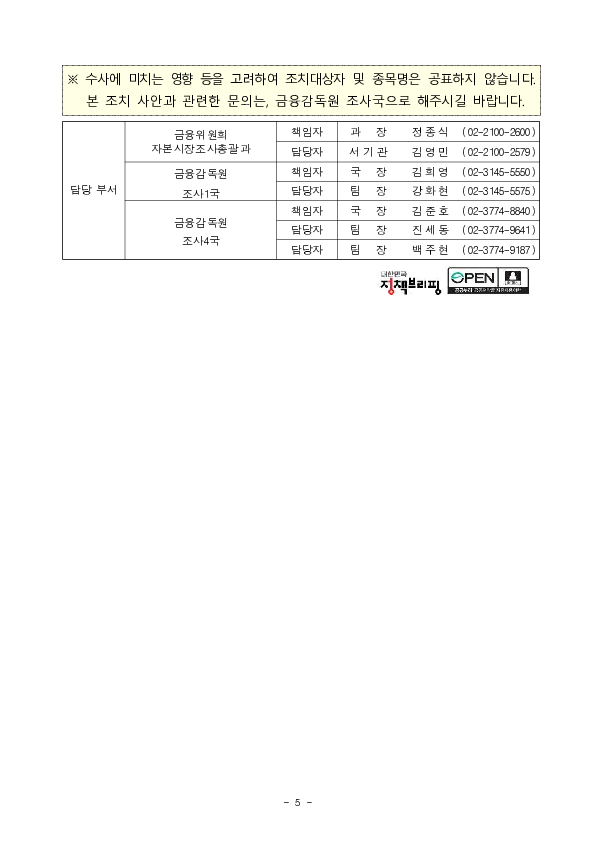 법인 대표이사의 시세조종행위 등 불공정거래 행위에 대한 적발 조치(3건) 이미지 5