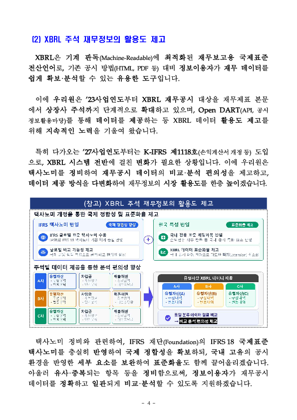 투자자들이 공시정보를 손쉽게 분석, 활용할 수 있도록 Open DART 개선 및 XBRL 택사노미 정비를 추진합니다 이미지 4