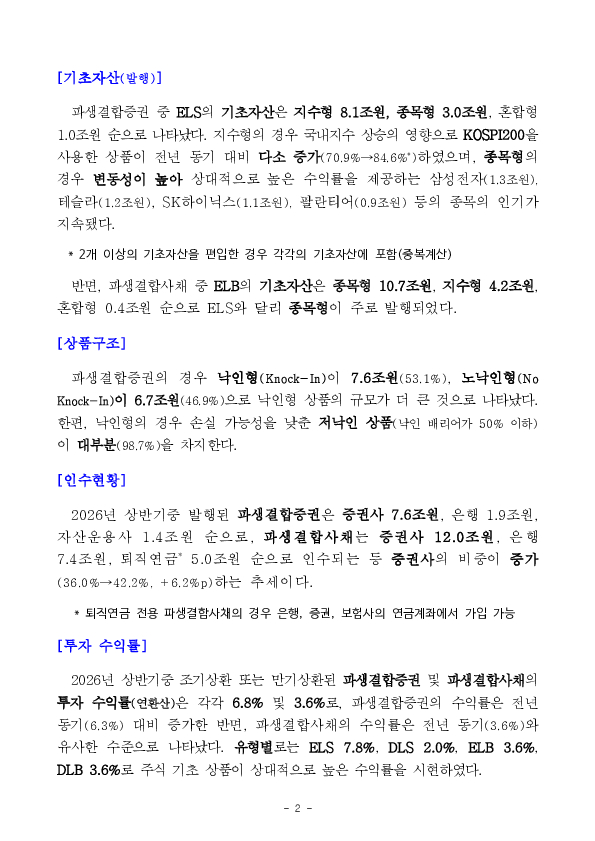 2026년 상반기 파생결합증권, 사채 발행, 운용 현황 PC 본문 이미지 2