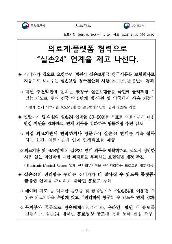 의료계,플랫폼 협력으로 “실손24” 연계율 제고 나선다. 이미지 1